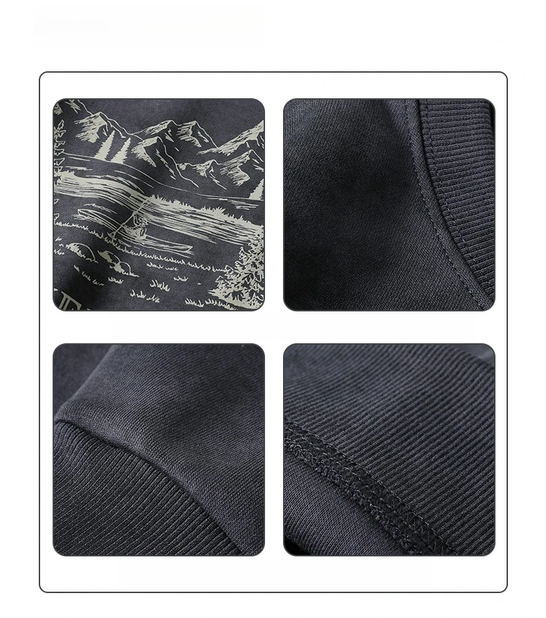 2025 Spring Mens Loose Fit Round Neck Hoodie Big Size Oversized Streetwear Hip Hop Retro American Casual Pullover Trendy Print
