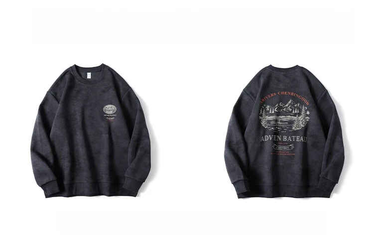 2025 Spring Mens Loose Fit Round Neck Hoodie Big Size Oversized Streetwear Hip Hop Retro American Casual Pullover Trendy Print