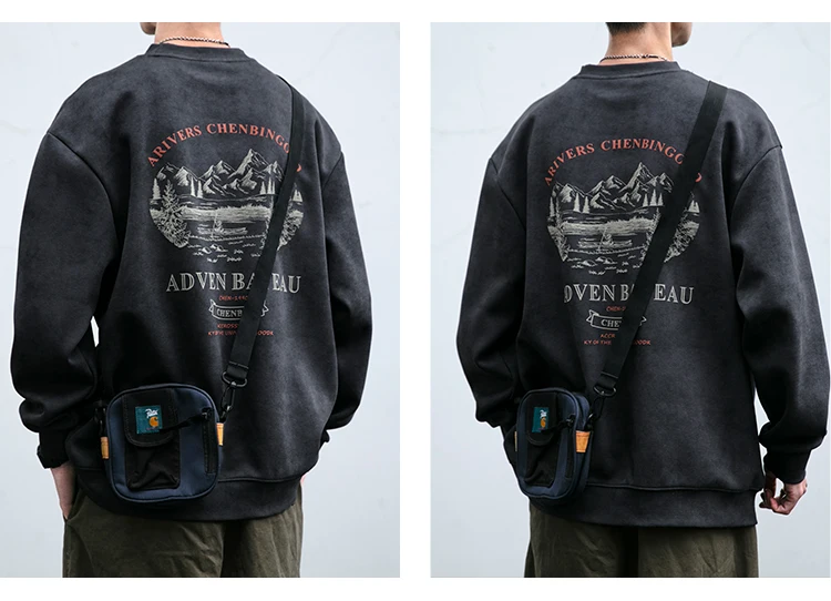 2025 Spring Mens Loose Fit Round Neck Hoodie Big Size Oversized Streetwear Hip Hop Retro American Casual Pullover Trendy Print
