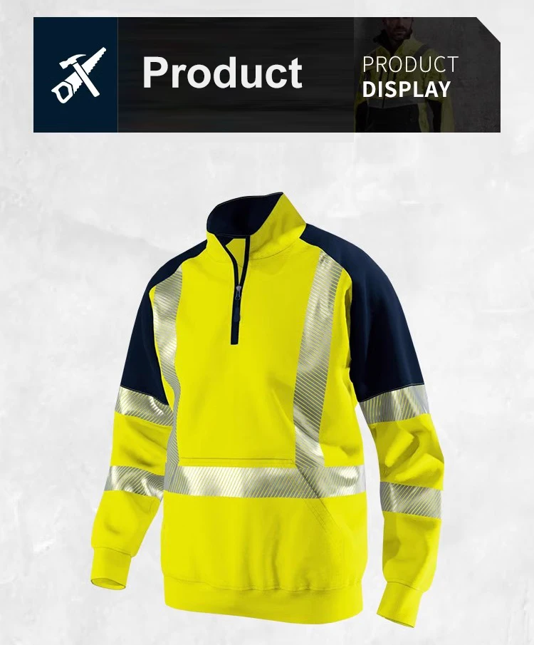 Orange Navy Sweatshirt for Man Hi Vis Hoodie Work with Zip Fleece Jacket