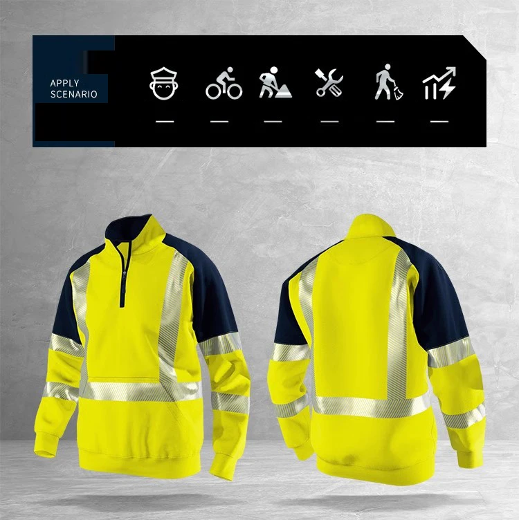Orange Navy Sweatshirt for Man Hi Vis Hoodie Work with Zip Fleece Jacket