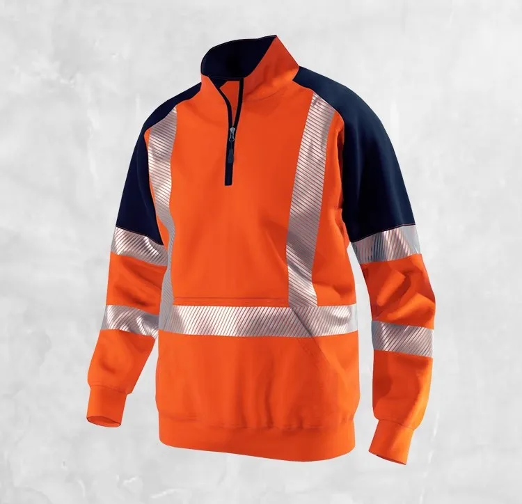Orange Navy Sweatshirt for Man Hi Vis Hoodie Work with Zip Fleece Jacket