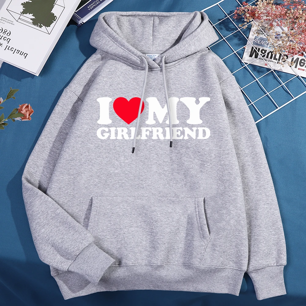 I Love My Girlfriend Printing Hoody Men Women Autumn Loose Sweatshirt Autumn Crewneck Clothes Loose Pocket Coat Hoody Couple