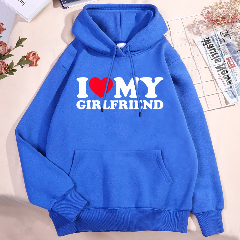 I Love My Girlfriend Printing Hoody Men Women Autumn Loose Sweatshirt Autumn Crewneck Clothes Loose Pocket Coat Hoody Couple