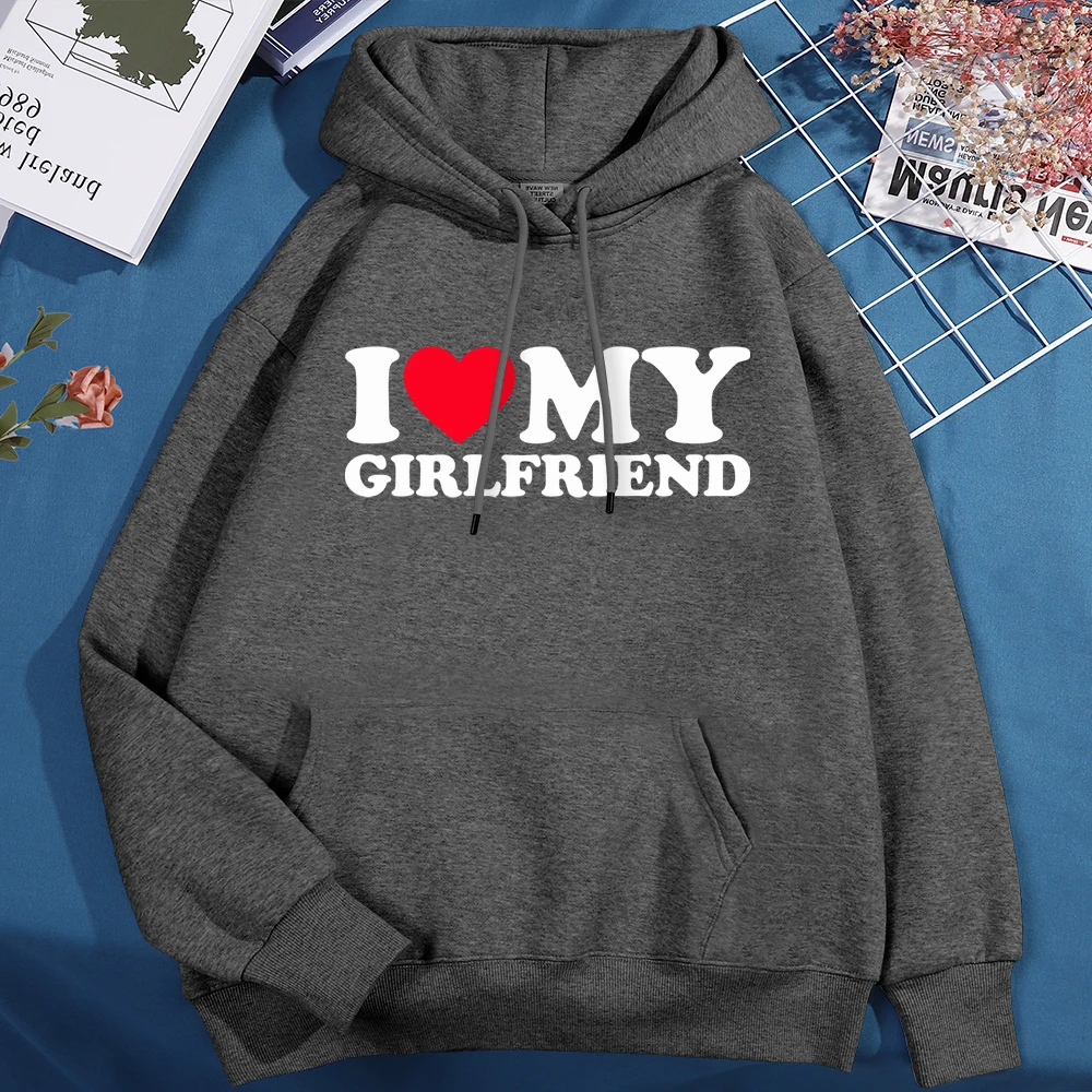 I Love My Girlfriend Printing Hoody Men Women Autumn Loose Sweatshirt Autumn Crewneck Clothes Loose Pocket Coat Hoody Couple