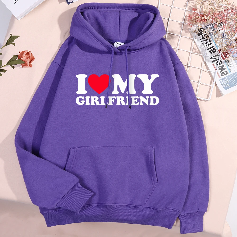 I Love My Girlfriend Printing Hoody Men Women Autumn Loose Sweatshirt Autumn Crewneck Clothes Loose Pocket Coat Hoody Couple