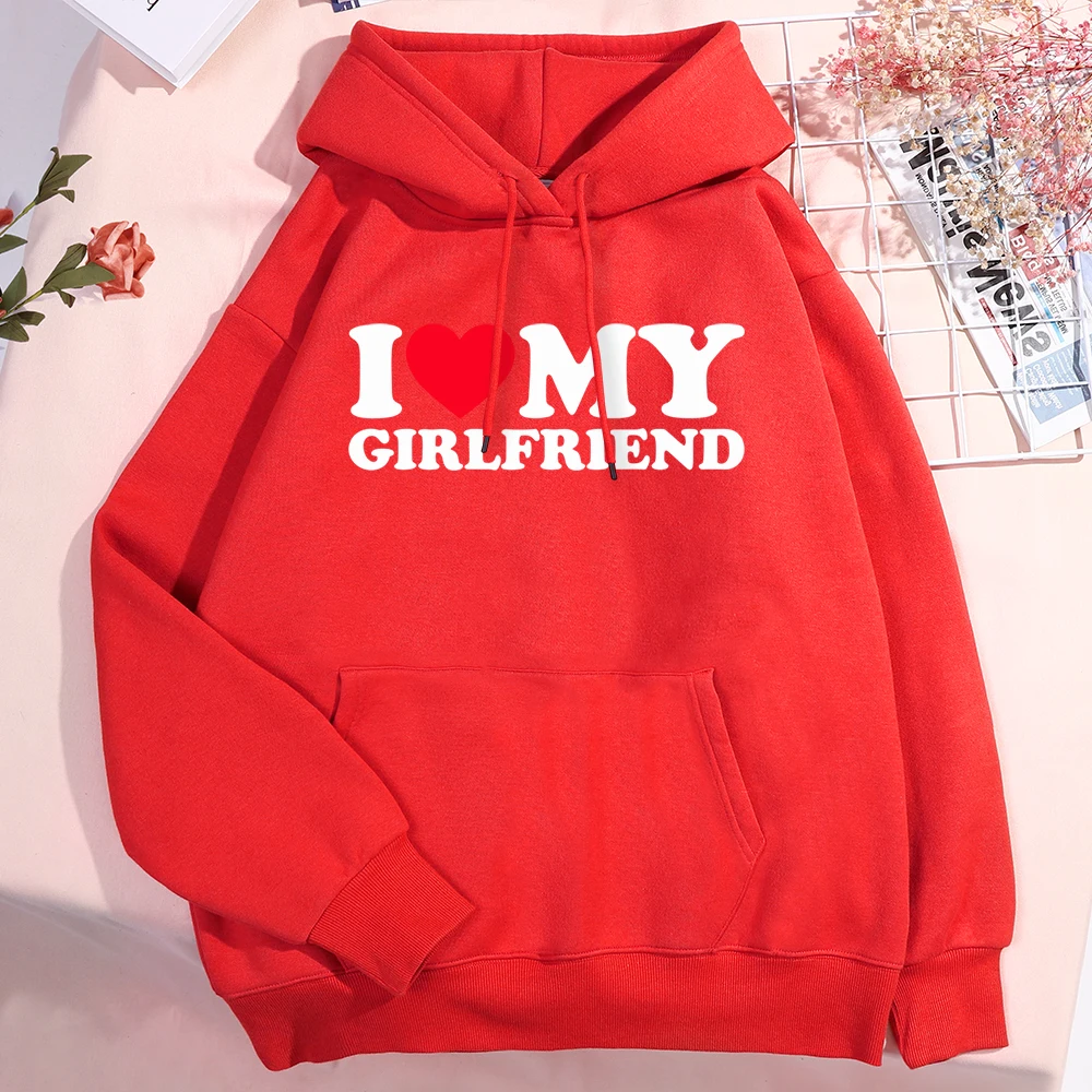 I Love My Girlfriend Printing Hoody Men Women Autumn Loose Sweatshirt Autumn Crewneck Clothes Loose Pocket Coat Hoody Couple