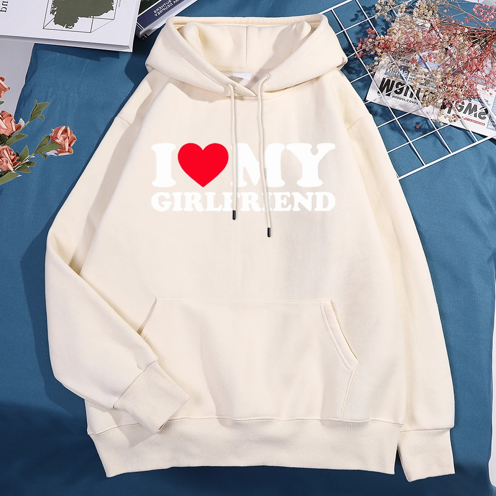 I Love My Girlfriend Printing Hoody Men Women Autumn Loose Sweatshirt Autumn Crewneck Clothes Loose Pocket Coat Hoody Couple