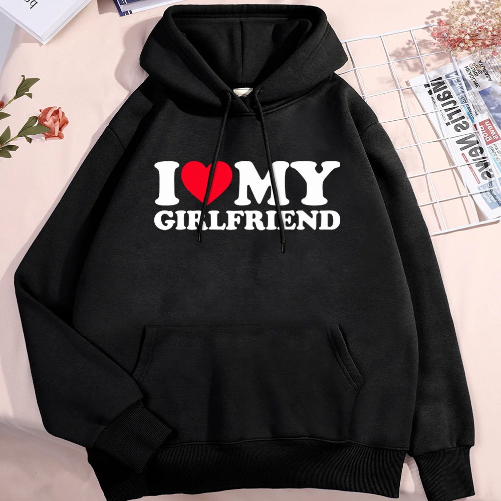 I Love My Girlfriend Printing Hoody Men Women Autumn Loose Sweatshirt Autumn Crewneck Clothes Loose Pocket Coat Hoody Couple