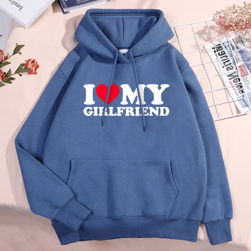 I Love My Girlfriend Printing Hoody Men Women Autumn Loose Sweatshirt Autumn Crewneck Clothes Loose Pocket Coat Hoody Couple