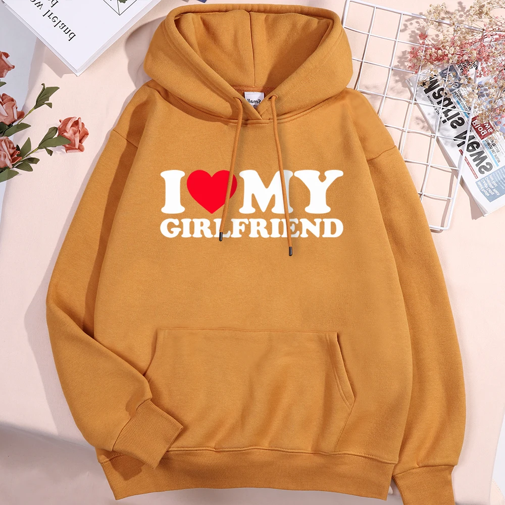 I Love My Girlfriend Printing Hoody Men Women Autumn Loose Sweatshirt Autumn Crewneck Clothes Loose Pocket Coat Hoody Couple