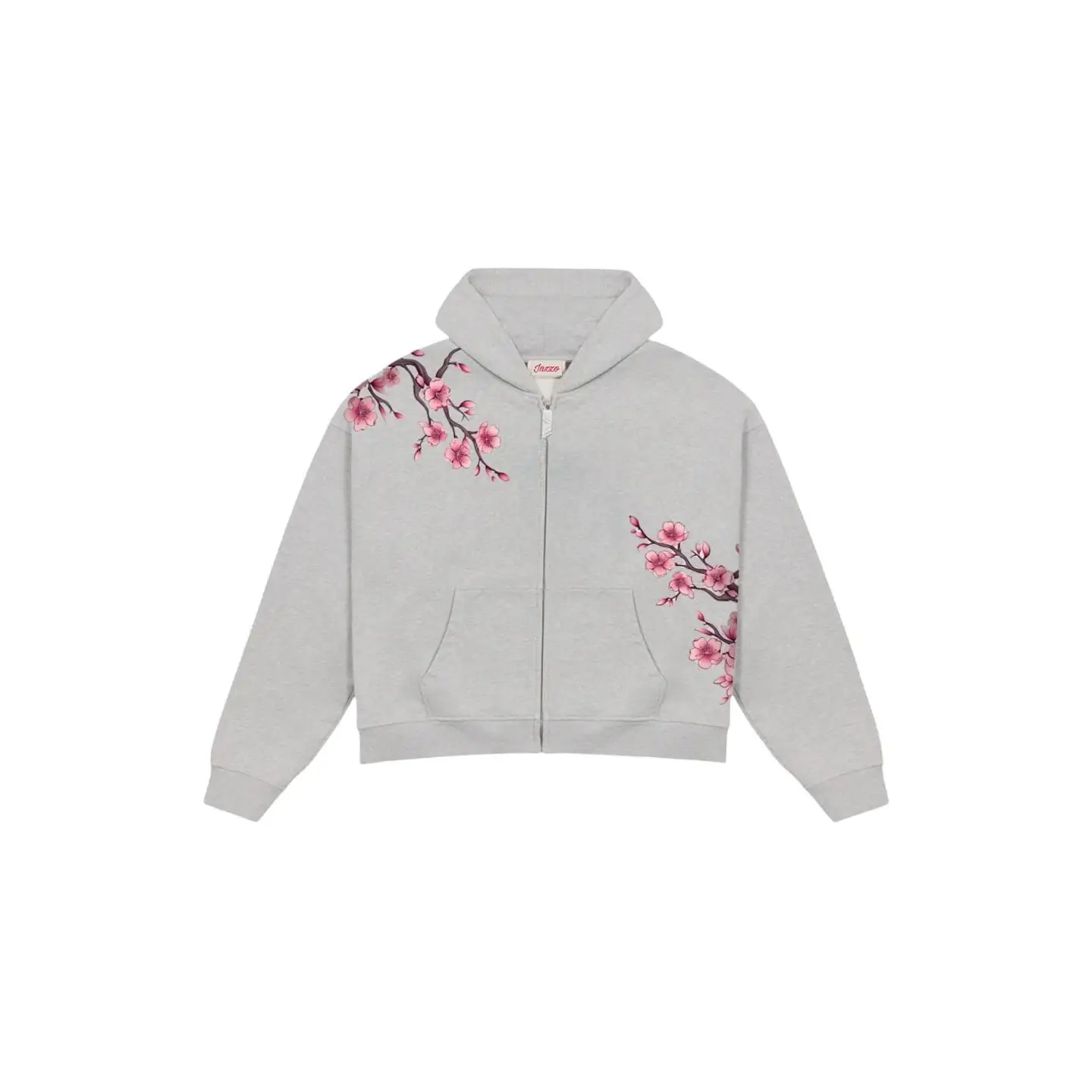 Y2K Vintage Cherry Blossom Embroidery Zipper Hoodie Harajuku Loose Reversible Simple Grid Jacket Men Women Pink Coat Streetwear