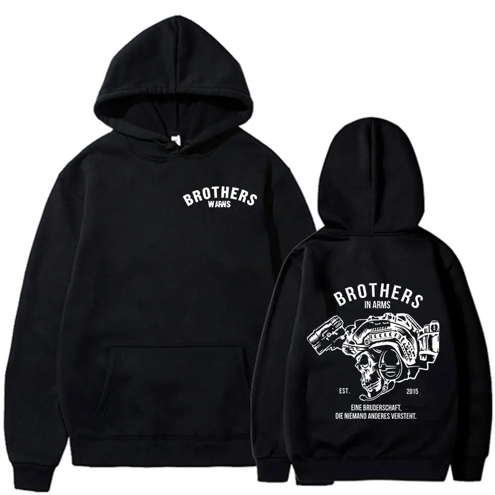 Team Brothers in Arms Skeleton Double Sided Print Hoodies Men Women Clothing Fashion Sweatshirt Oversized Long Sleeve Pullovers