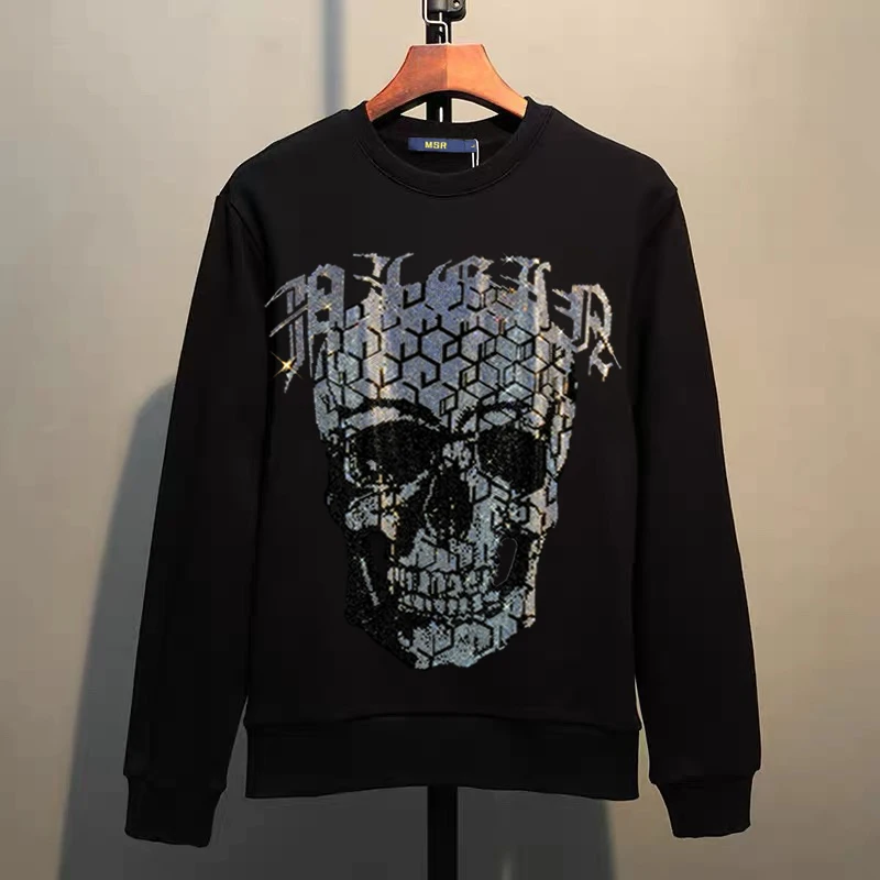 Street Hip-Hop Oversized Hoodie Cartoon Iron Drill Graphic Sportswear Men's and Women's Hip Hop Sweatshirt Men's Fashion Retro C