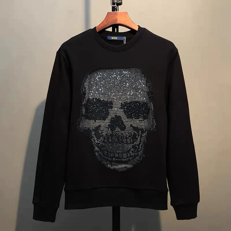 Street Hip-Hop Oversized Hoodie Cartoon Iron Drill Graphic Sportswear Men's and Women's Hip Hop Sweatshirt Men's Fashion Retro C