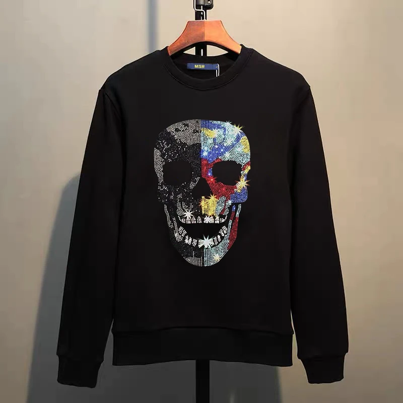 Street Hip-Hop Oversized Hoodie Cartoon Iron Drill Graphic Sportswear Men's and Women's Hip Hop Sweatshirt Men's Fashion Retro C