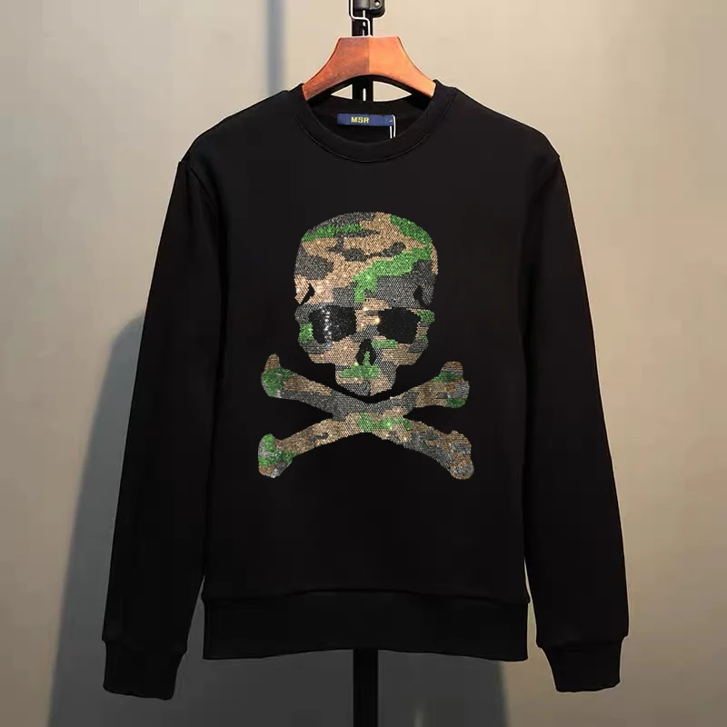 Street Hip-Hop Oversized Hoodie Cartoon Iron Drill Graphic Sportswear Men's and Women's Hip Hop Sweatshirt Men's Fashion Retro C