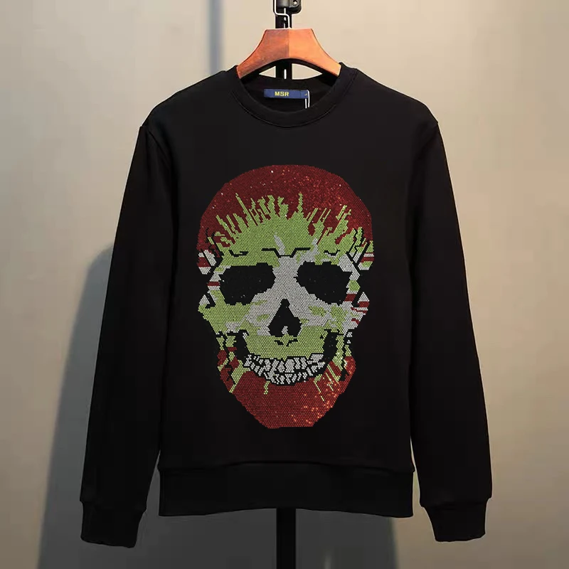 Street Hip-Hop Oversized Hoodie Cartoon Iron Drill Graphic Sportswear Men's and Women's Hip Hop Sweatshirt Men's Fashion Retro C
