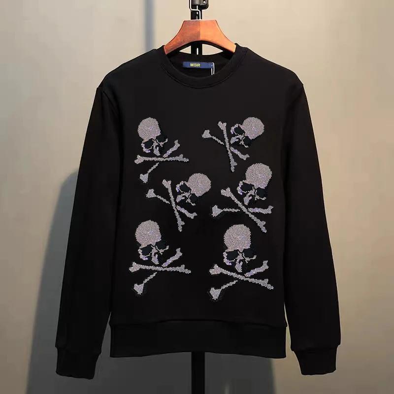 Street Hip-Hop Oversized Hoodie Cartoon Iron Drill Graphic Sportswear Men's and Women's Hip Hop Sweatshirt Men's Fashion Retro C