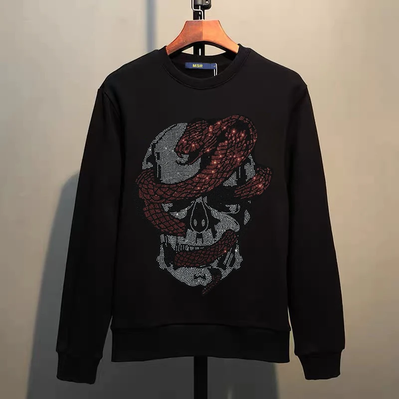 Street Hip-Hop Oversized Hoodie Cartoon Iron Drill Graphic Sportswear Men's and Women's Hip Hop Sweatshirt Men's Fashion Retro C