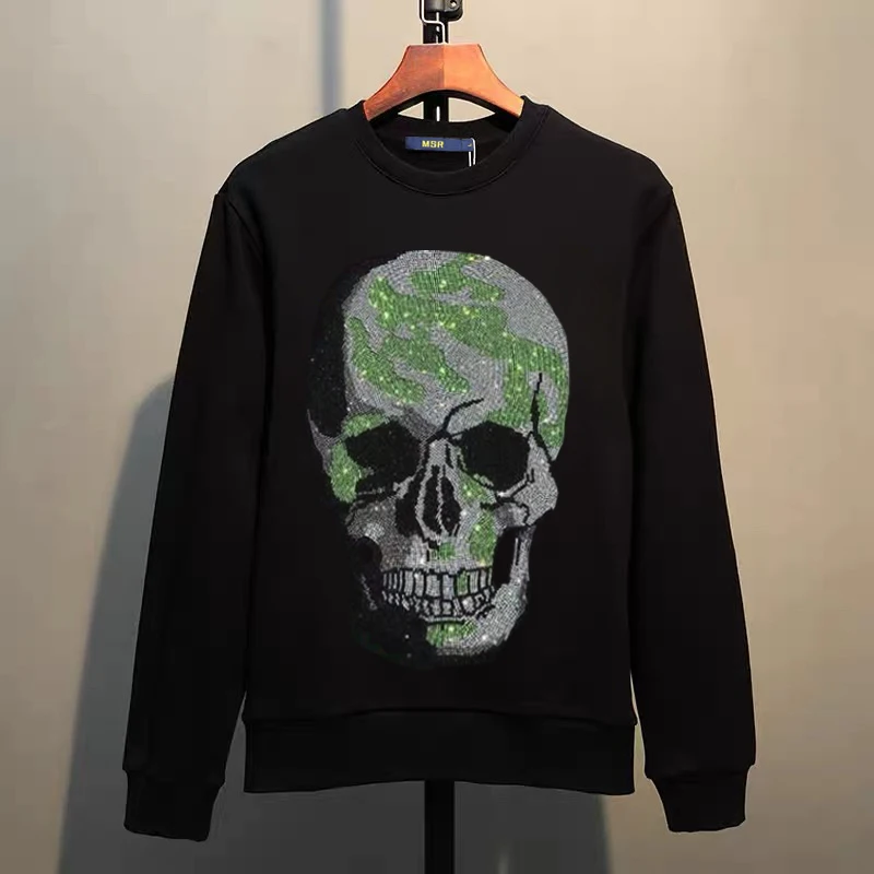 Street Hip-Hop Oversized Hoodie Cartoon Iron Drill Graphic Sportswear Men's and Women's Hip Hop Sweatshirt Men's Fashion Retro C