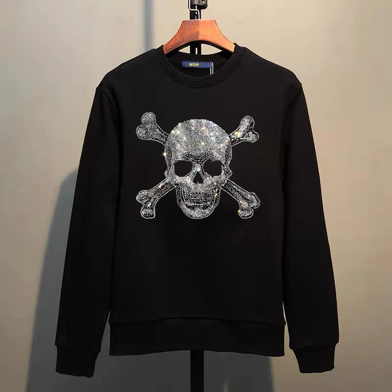 Street Hip-Hop Oversized Hoodie Cartoon Iron Drill Graphic Sportswear Men's and Women's Hip Hop Sweatshirt Men's Fashion Retro C