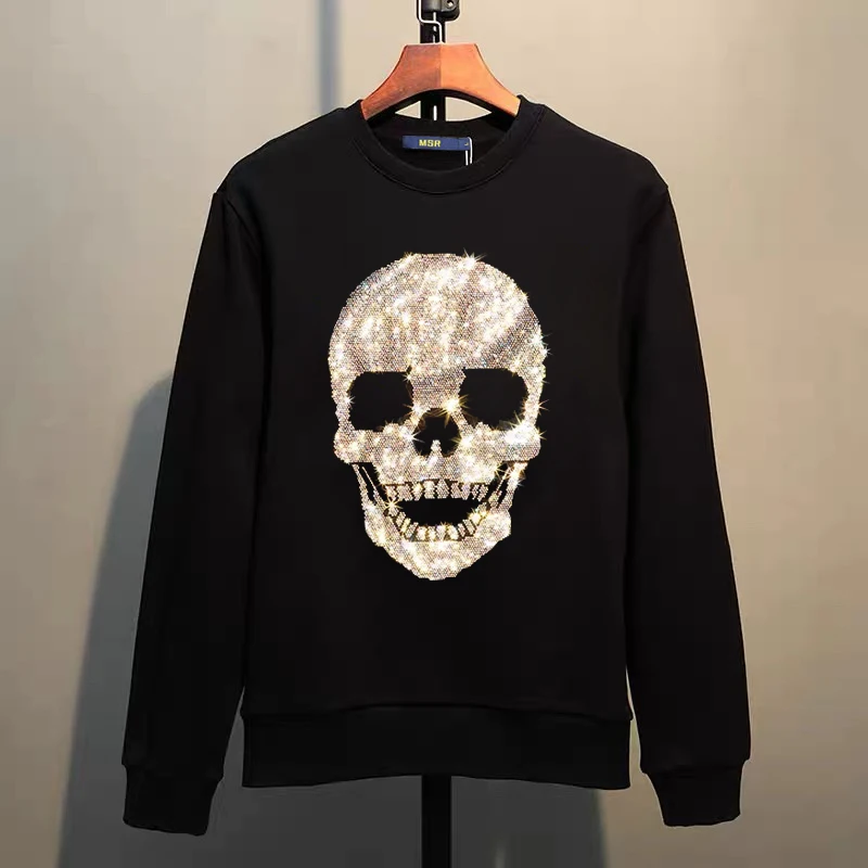 Street Hip-Hop Oversized Hoodie Cartoon Iron Drill Graphic Sportswear Men's and Women's Hip Hop Sweatshirt Men's Fashion Retro C