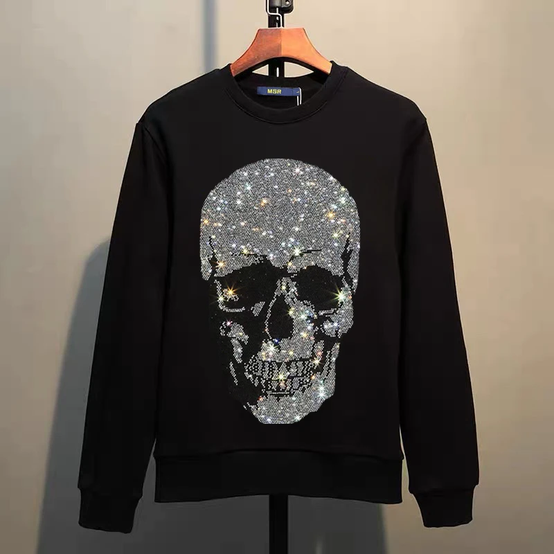 Street Hip-Hop Oversized Hoodie Cartoon Iron Drill Graphic Sportswear Men's and Women's Hip Hop Sweatshirt Men's Fashion Retro C