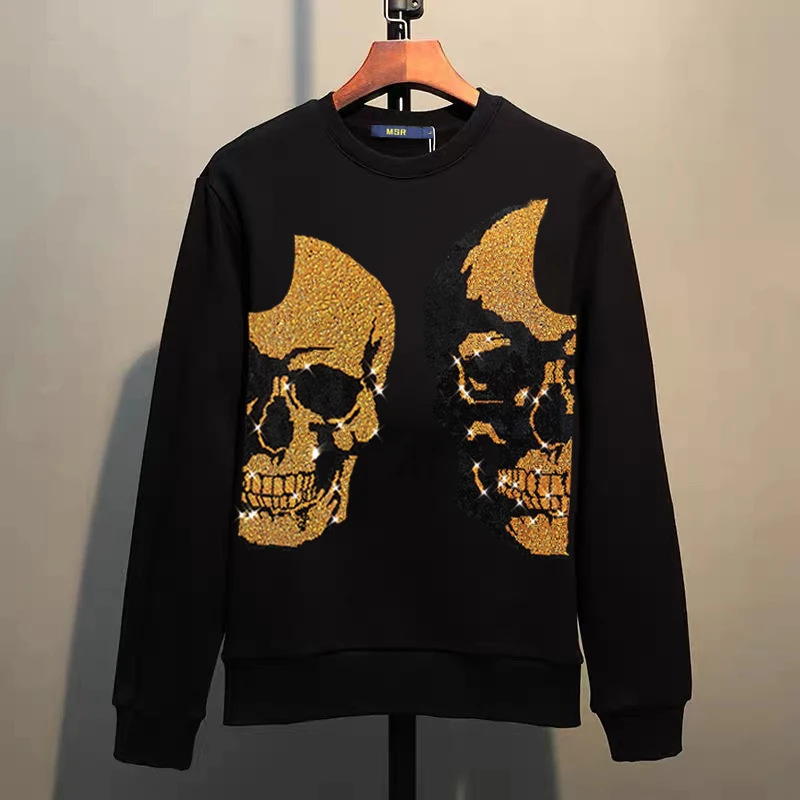 Street Hip-Hop Oversized Hoodie Cartoon Iron Drill Graphic Sportswear Men's and Women's Hip Hop Sweatshirt Men's Fashion Retro C
