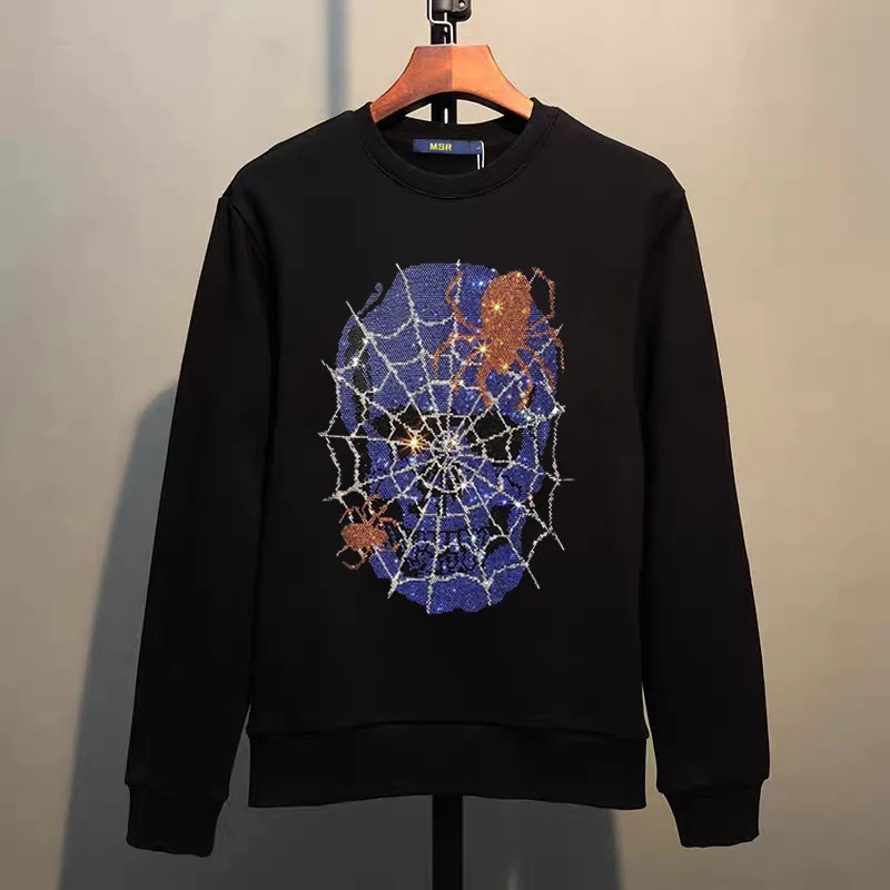 Street Hip-Hop Oversized Hoodie Cartoon Iron Drill Graphic Sportswear Men's and Women's Hip Hop Sweatshirt Men's Fashion Retro C