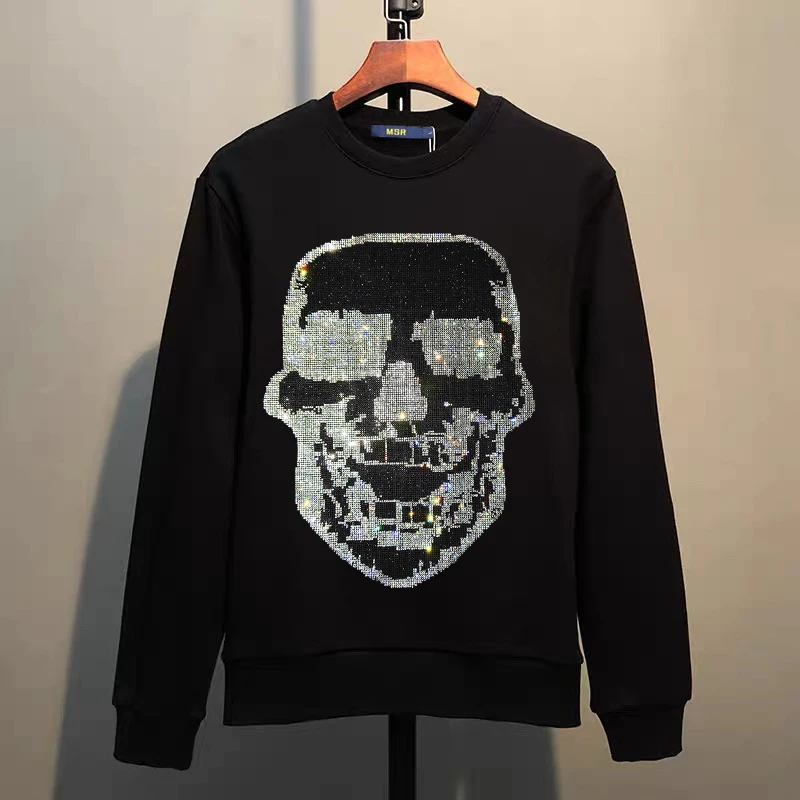 Street Hip-Hop Oversized Hoodie Cartoon Iron Drill Graphic Sportswear Men's and Women's Hip Hop Sweatshirt Men's Fashion Retro C
