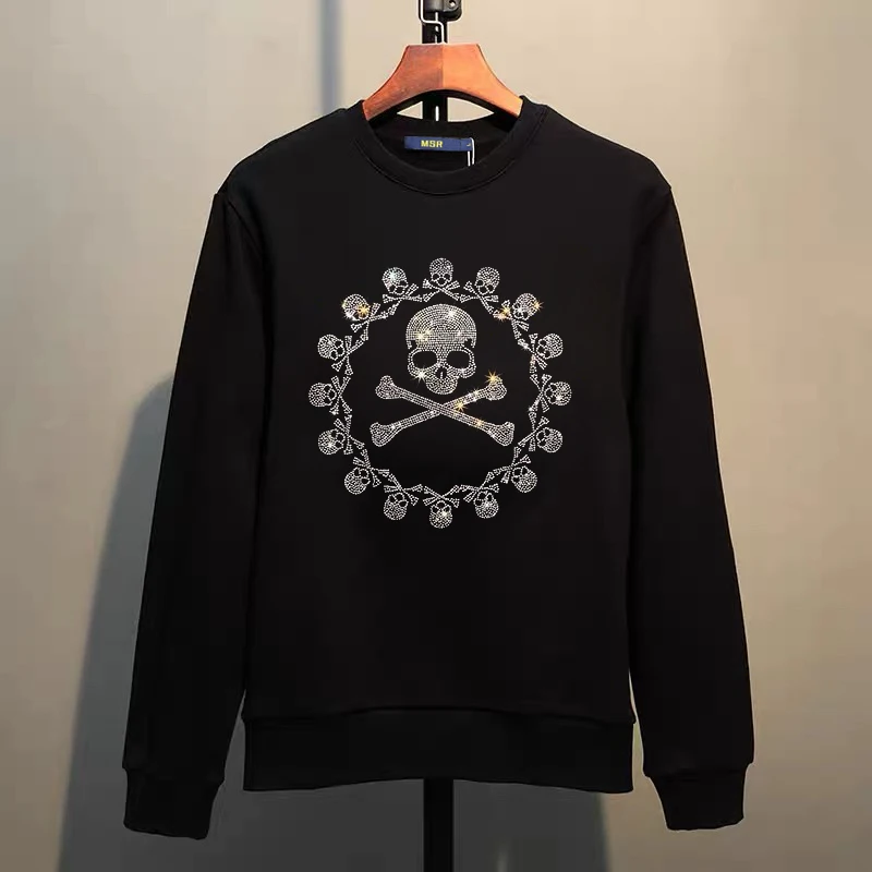 Street Hip-Hop Oversized Hoodie Cartoon Iron Drill Graphic Sportswear Men's and Women's Hip Hop Sweatshirt Men's Fashion Retro C