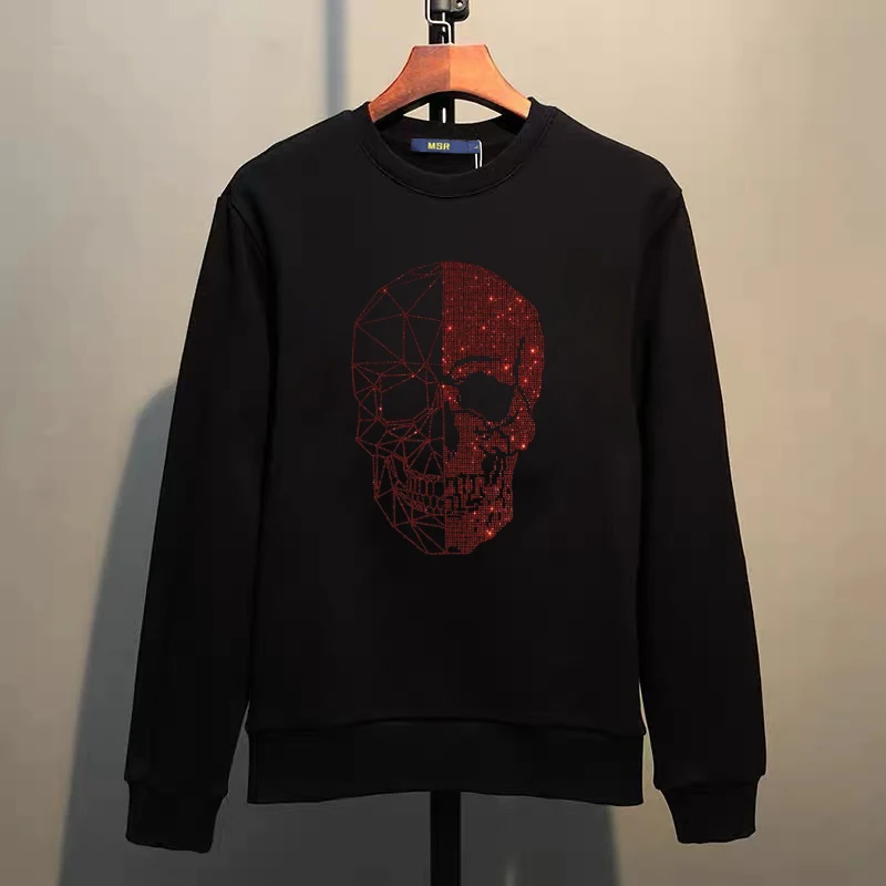 Street Hip-Hop Oversized Hoodie Cartoon Iron Drill Graphic Sportswear Men's and Women's Hip Hop Sweatshirt Men's Fashion Retro C