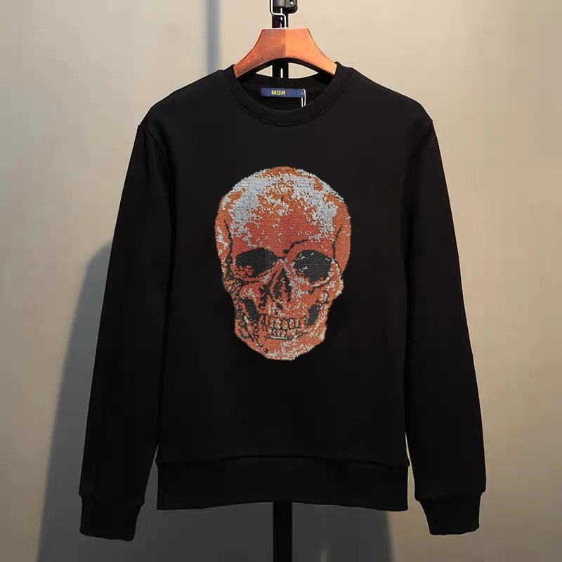Street Hip-Hop Oversized Hoodie Cartoon Iron Drill Graphic Sportswear Men's and Women's Hip Hop Sweatshirt Men's Fashion Retro C