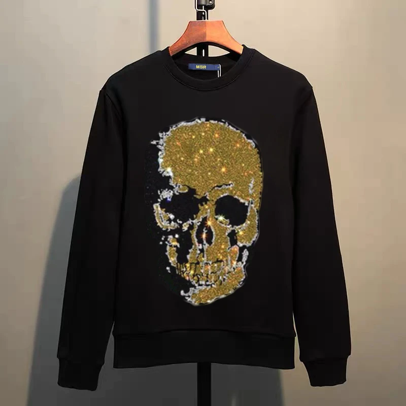 Street Hip-Hop Oversized Hoodie Cartoon Iron Drill Graphic Sportswear Men's and Women's Hip Hop Sweatshirt Men's Fashion Retro C
