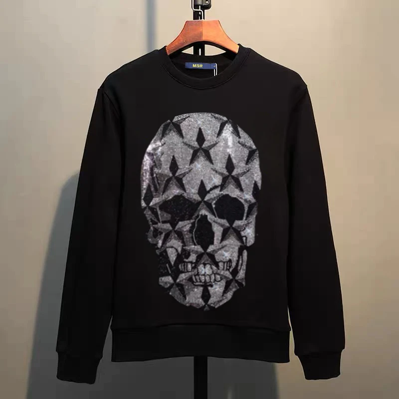 Street Hip-Hop Oversized Hoodie Cartoon Iron Drill Graphic Sportswear Men's and Women's Hip Hop Sweatshirt Men's Fashion Retro C