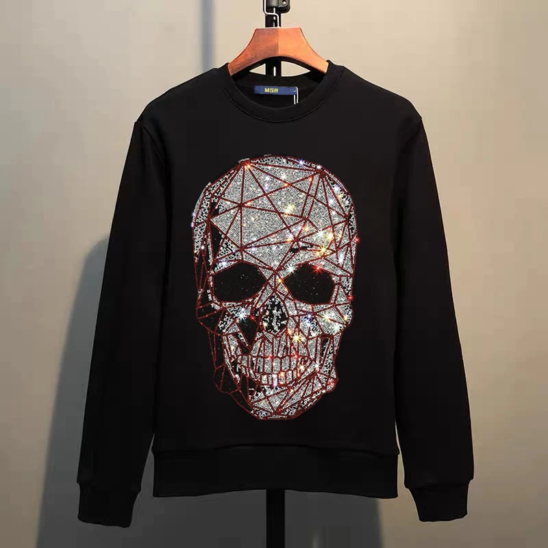 Street Hip-Hop Oversized Hoodie Cartoon Iron Drill Graphic Sportswear Men's and Women's Hip Hop Sweatshirt Men's Fashion Retro C