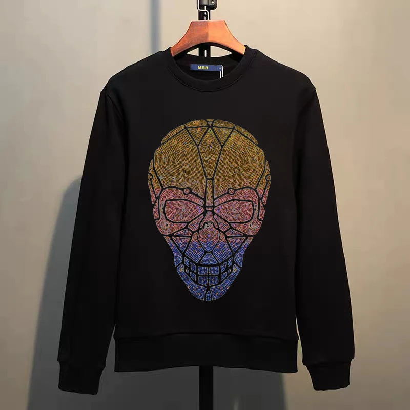 Street Hip-Hop Oversized Hoodie Cartoon Iron Drill Graphic Sportswear Men's and Women's Hip Hop Sweatshirt Men's Fashion Retro C