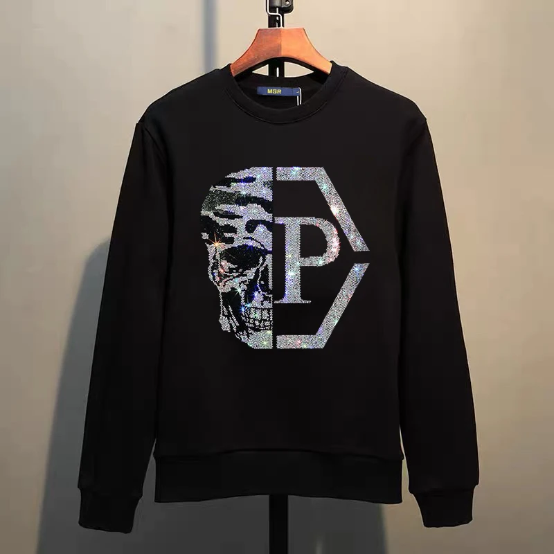 Street Hip-Hop Oversized Hoodie Cartoon Iron Drill Graphic Sportswear Men's and Women's Hip Hop Sweatshirt Men's Fashion Retro C