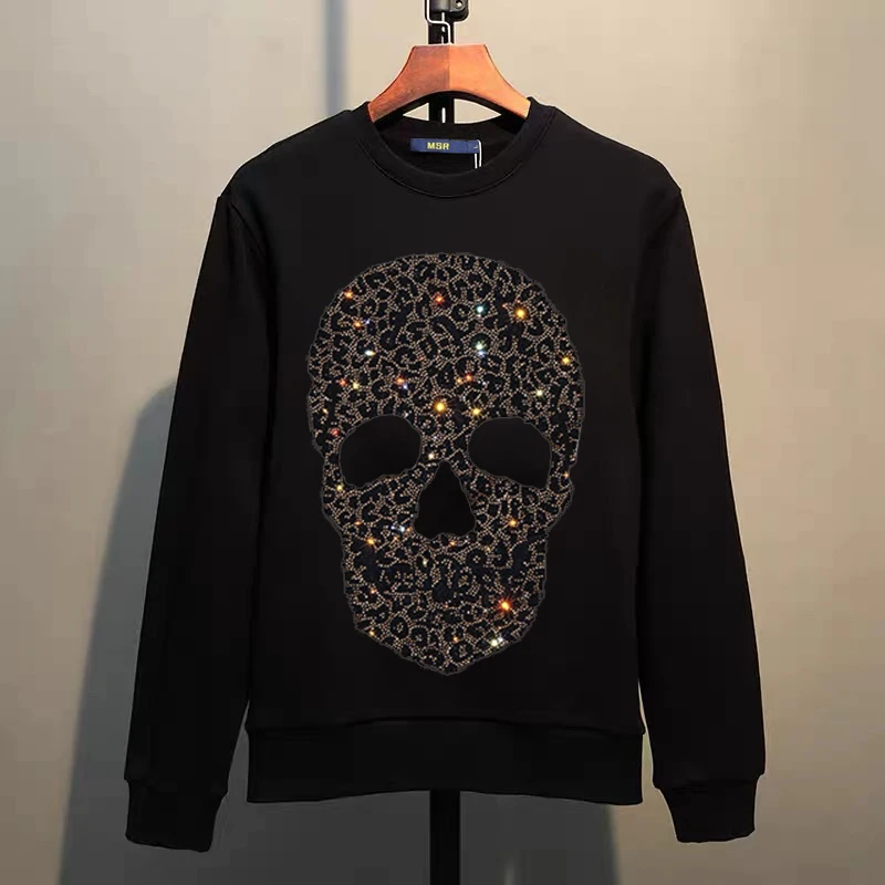 Street Hip-Hop Oversized Hoodie Cartoon Iron Drill Graphic Sportswear Men's and Women's Hip Hop Sweatshirt Men's Fashion Retro C