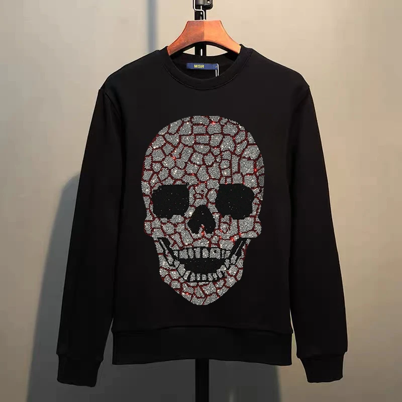 Street Hip-Hop Oversized Hoodie Cartoon Iron Drill Graphic Sportswear Men's and Women's Hip Hop Sweatshirt Men's Fashion Retro C