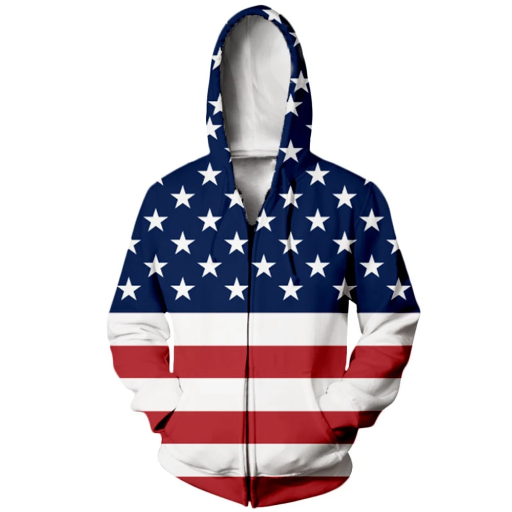 Coats Streetwear Fashion Casual Long Sleeve Hoody American Flag 3d Harajuku Unisex JERSEY Sweatshirt Men Sweatshirt Zip Hoodies