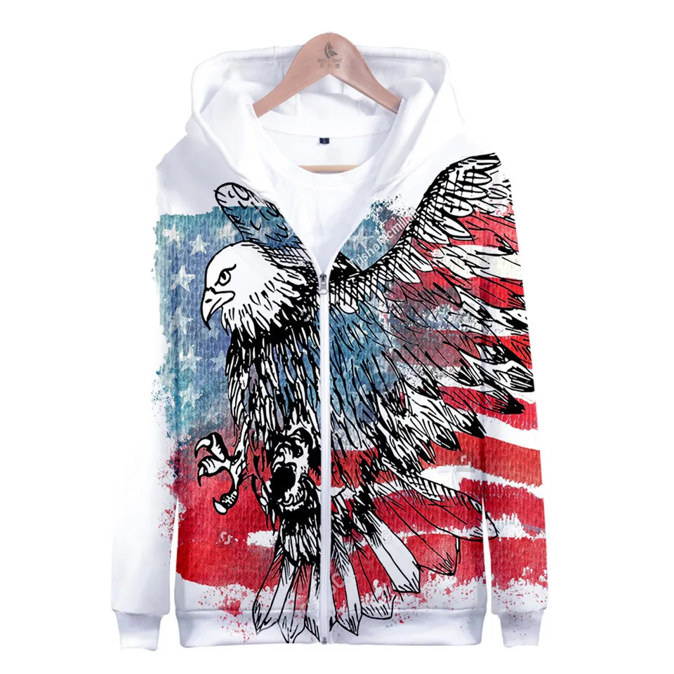 Coats Streetwear Fashion Casual Long Sleeve Hoody American Flag 3d Harajuku Unisex JERSEY Sweatshirt Men Sweatshirt Zip Hoodies