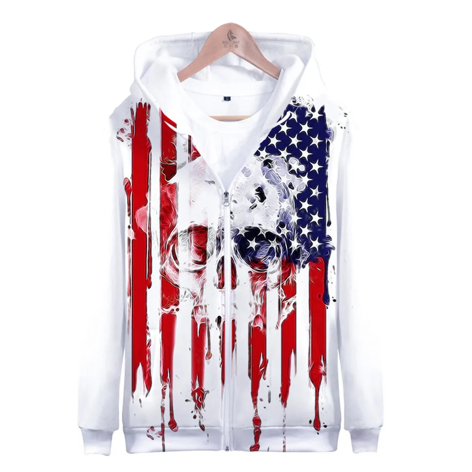 Coats Streetwear Fashion Casual Long Sleeve Hoody American Flag 3d Harajuku Unisex JERSEY Sweatshirt Men Sweatshirt Zip Hoodies