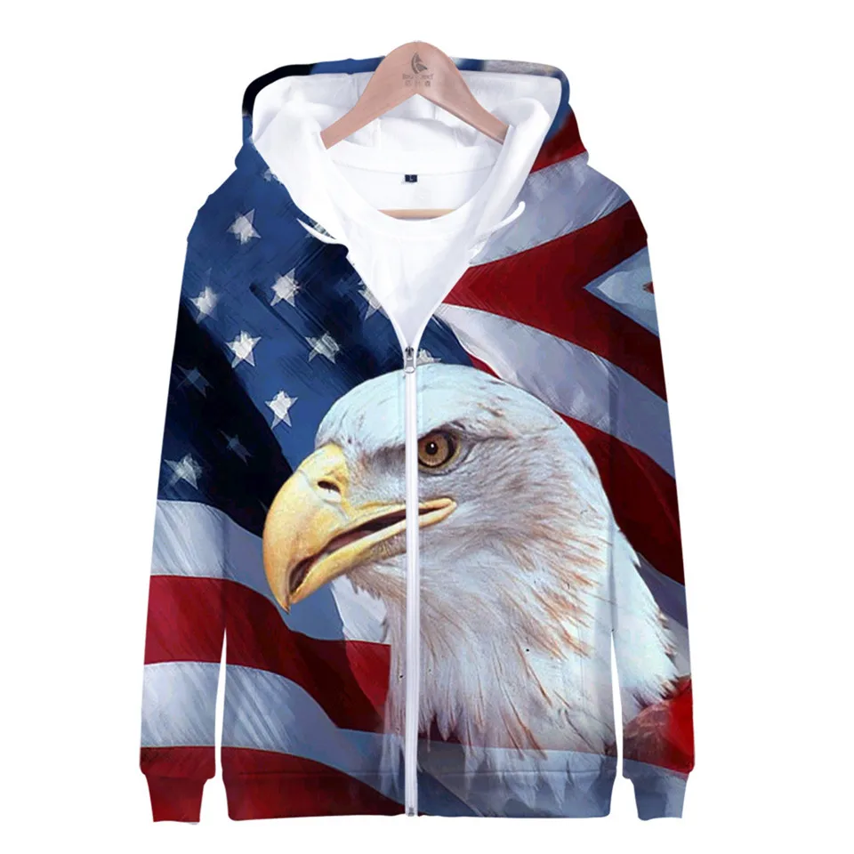 Coats Streetwear Fashion Casual Long Sleeve Hoody American Flag 3d Harajuku Unisex JERSEY Sweatshirt Men Sweatshirt Zip Hoodies