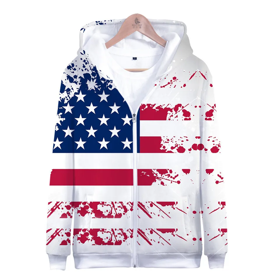 Coats Streetwear Fashion Casual Long Sleeve Hoody American Flag 3d Harajuku Unisex JERSEY Sweatshirt Men Sweatshirt Zip Hoodies