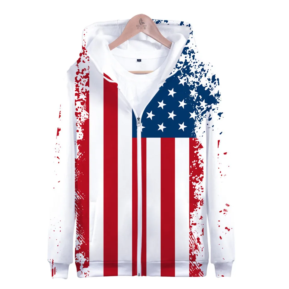 Coats Streetwear Fashion Casual Long Sleeve Hoody American Flag 3d Harajuku Unisex JERSEY Sweatshirt Men Sweatshirt Zip Hoodies