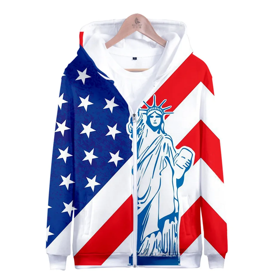 Coats Streetwear Fashion Casual Long Sleeve Hoody American Flag 3d Harajuku Unisex JERSEY Sweatshirt Men Sweatshirt Zip Hoodies