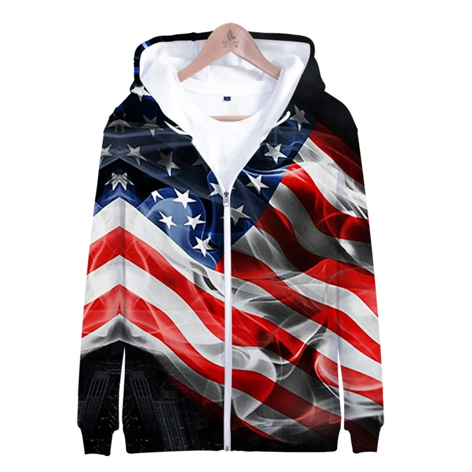 Coats Streetwear Fashion Casual Long Sleeve Hoody American Flag 3d Harajuku Unisex JERSEY Sweatshirt Men Sweatshirt Zip Hoodies