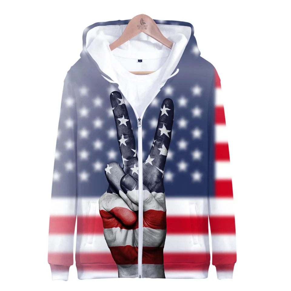 Coats Streetwear Fashion Casual Long Sleeve Hoody American Flag 3d Harajuku Unisex JERSEY Sweatshirt Men Sweatshirt Zip Hoodies